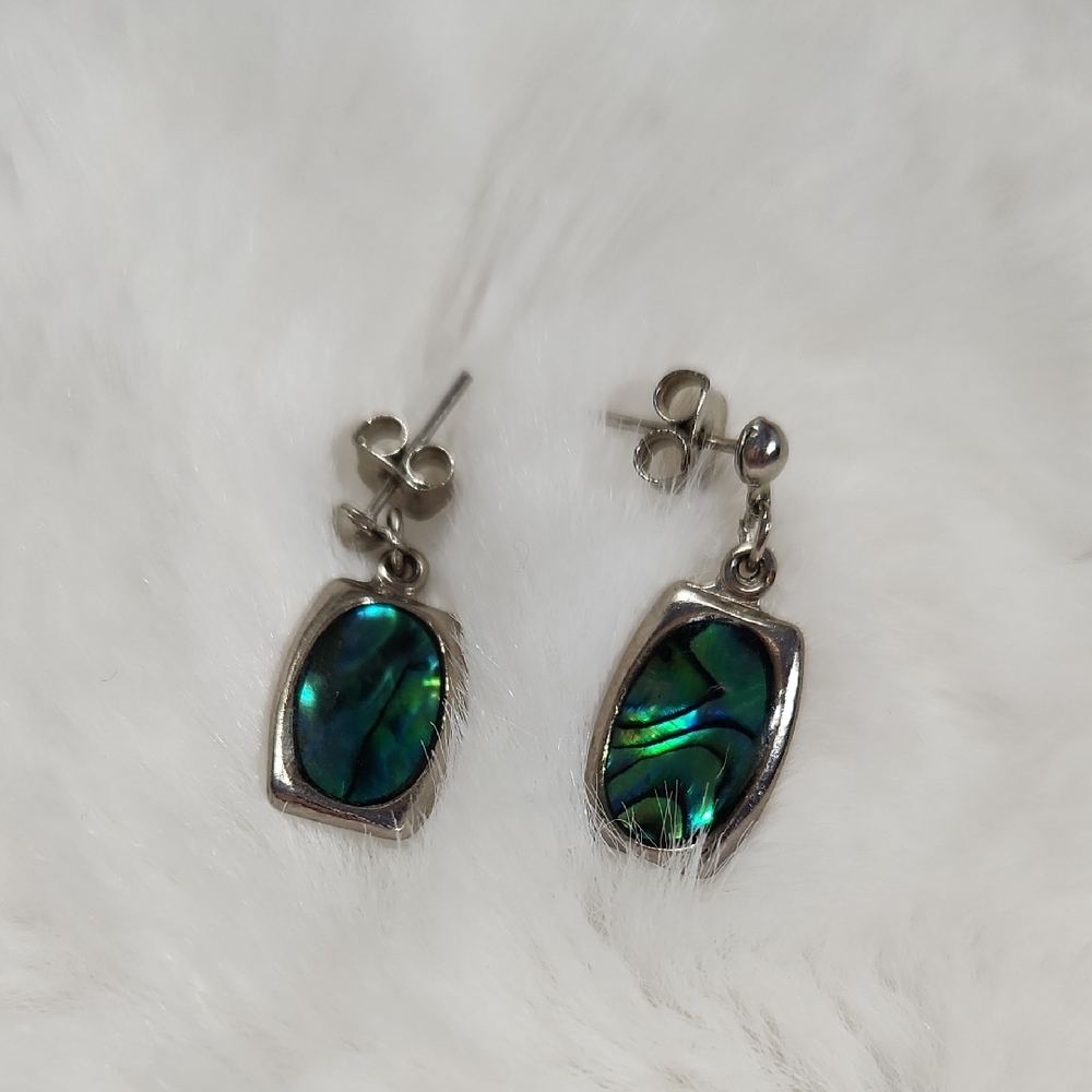Silver-Tone Abalone Shell Dangle Earrings. - image 1